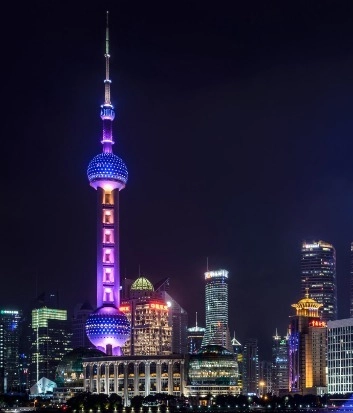 Illuminated Oriental Pearl Tower and Shanghai Skyline at Night